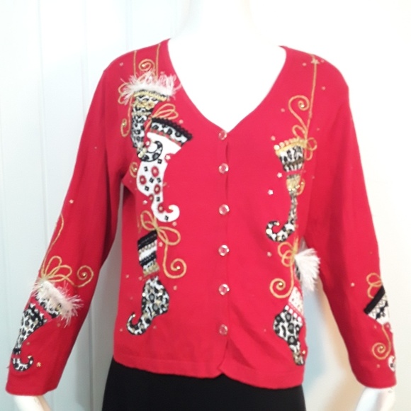 Phillip Jane Gordon Christmas Sweater RedLeopard - Picture 2 of 6